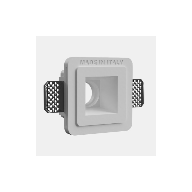 ORTAFARETTO DA INCASSO IN GESSO CERAMICO 12X12 H7,5 CM COMPLETO DI PORTA LAMPADA ANTISHOCK GU10 MOLLA DI BLOCCO BIANCA CON ALE