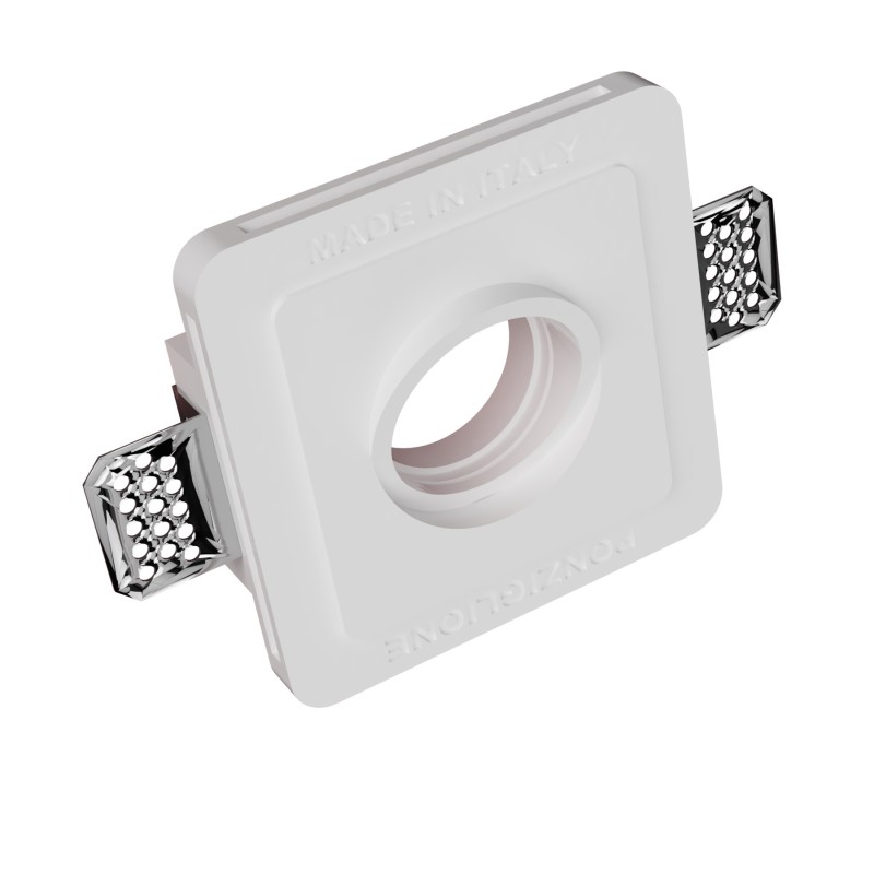 POTRAFARETTO DA INCASSO IN GESSO CERAMICO 11,8X11,8 H 7,5CM COMPLETO DI PORTA LAMPADA ANTISHOCK GU10 E MOLLA BLOCCO BIANCA