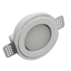 PORTAFARETTO DA INCASSO IN GESSO CERAMICO DIAMETRO 13 H 4,7 COMPLETO DI PORTA LAMPADA GX53 CON ALETTE REGOLABILI
