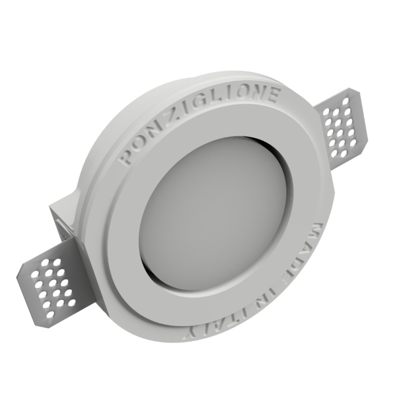 PORTAFARETTO DA INCASSO IN GESSO CERAMICO DIAMETRO 13 H 4,7 COMPLETO DI PORTA LAMPADA GX53 CON ALETTE REGOLABILI
