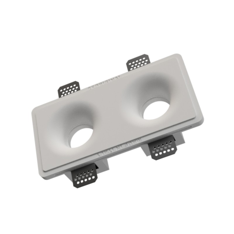 PORTAFARETTO DA INCASSO IN GESSO CERAMICO DOPPIO 13X24 H 13,5CM COMPLETO DI PORTA LAMPADA GU10 E MOLLA BIANCA