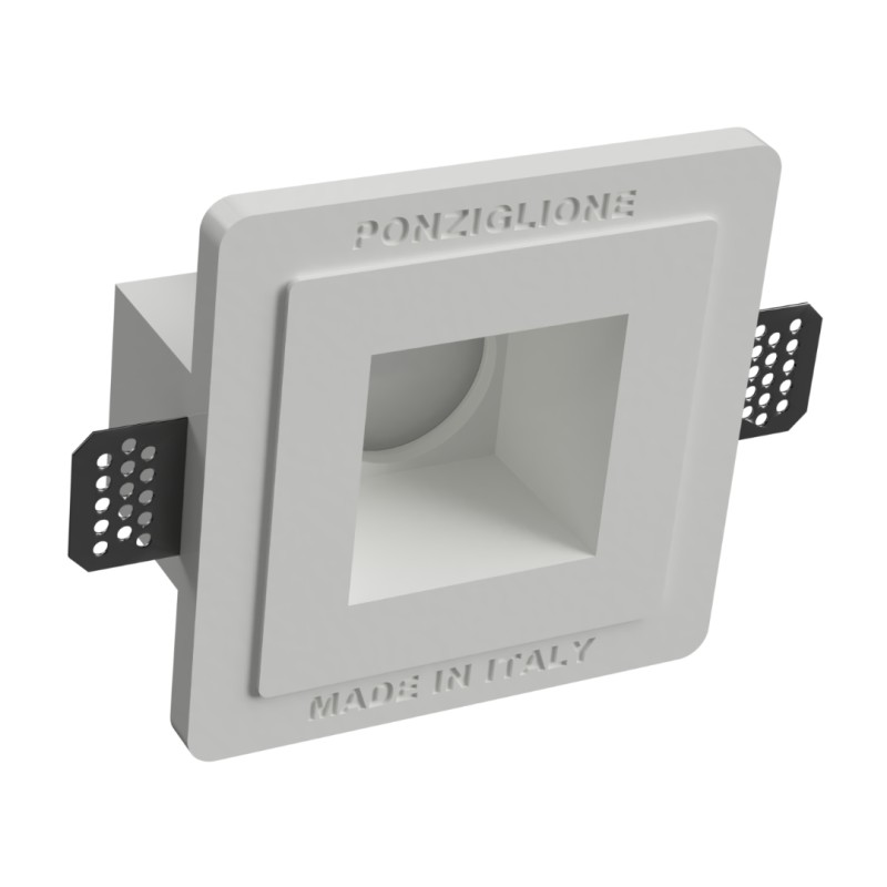 PORTAFARETTO DA INCASSO IN GESSO CERAMICO 15,5X15,5 H12 CM COMPLETO DI PORTA LAMPADA ANTISHOCK GU10 E MOLLA X BLOCCO BIANCA