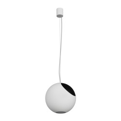 SOSPENSIONE A SFERA CON UNA PARTE DI METALLO NERO ATTACCO GX53 DIAMETRO 25CM CON CAVO BIANCO E COPPA BIANCA