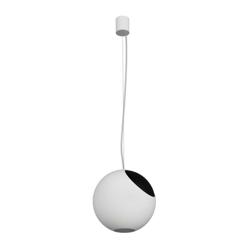 SOSPENSIONE A SFERA CON UNA PARTE DI METALLO NERO ATTACCO GX53 DIAMETRO 25CM CON CAVO BIANCO E COPPA BIANCA