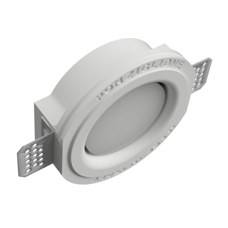 PORTAFARETTO DA INCASSO IN GESSO CERAMICO DIAMETRO13 H 4,5 COMPLETO DI PORTA LAMPADA GX53 ALETTE REGOLABILI